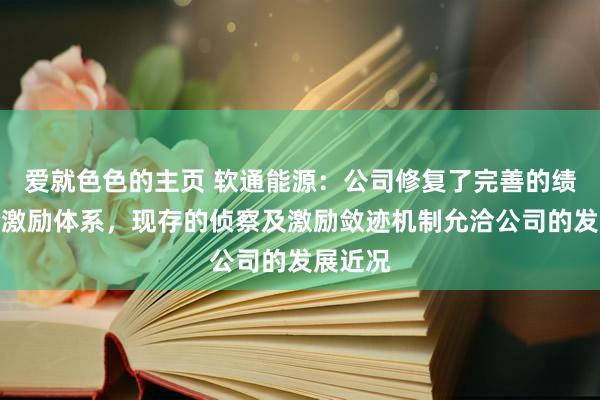 爱就色色的主页 软通能源:公司修复了完善的绩效评价激励体系,现存的侦察及激励敛迹机制允洽公司的发展近况