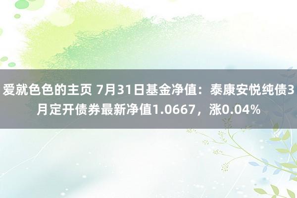 爱就色色的主页 7月31日基金净值:泰康安悦纯债3月定开债券最新净值1.0667,涨0.04%