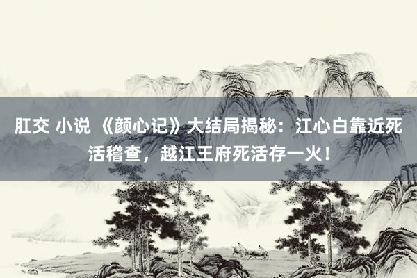 肛交 小说 《颜心记》大结局揭秘:江心白靠近死活稽查,越江王府死活存一火!